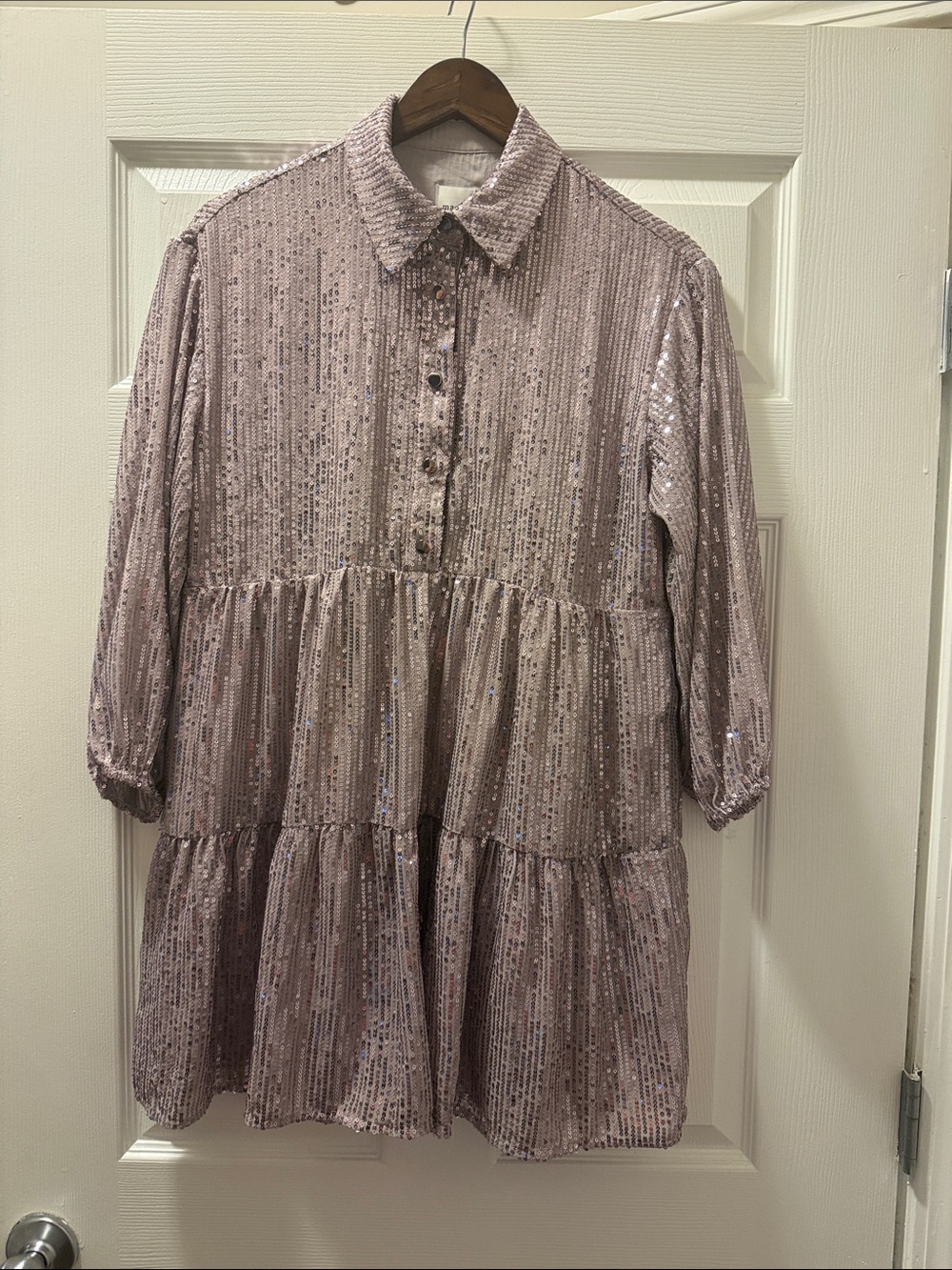 Mauve Lilac Sequin Tiered Long Sleeve Dress